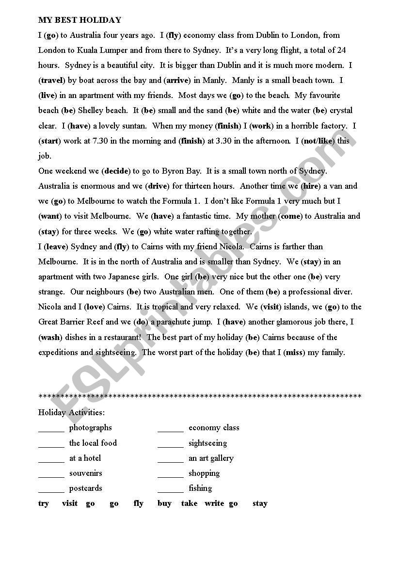 English worksheets: My Holiday Down Under