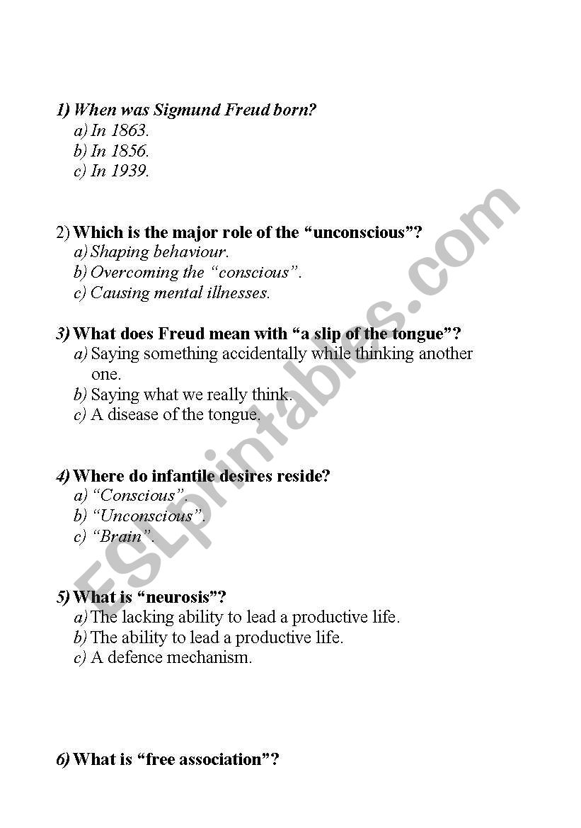 freud worksheet