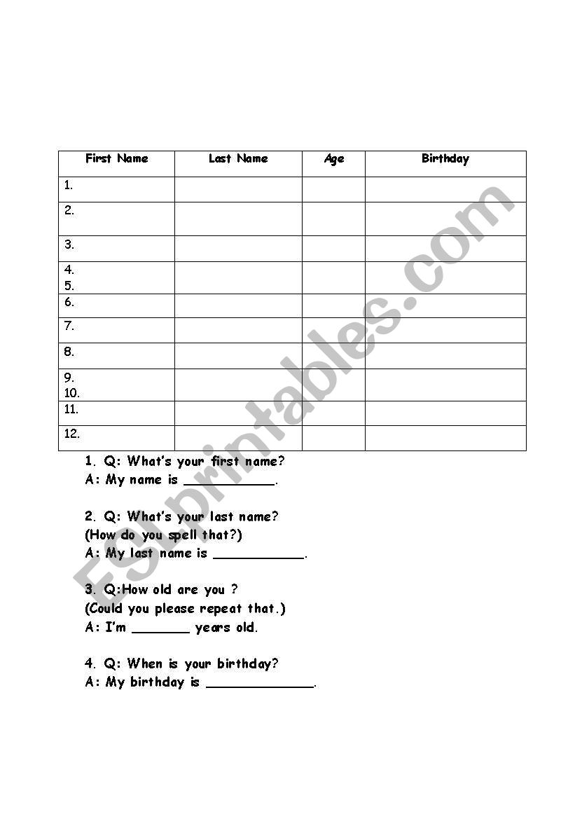 Filling out forms questionnaire