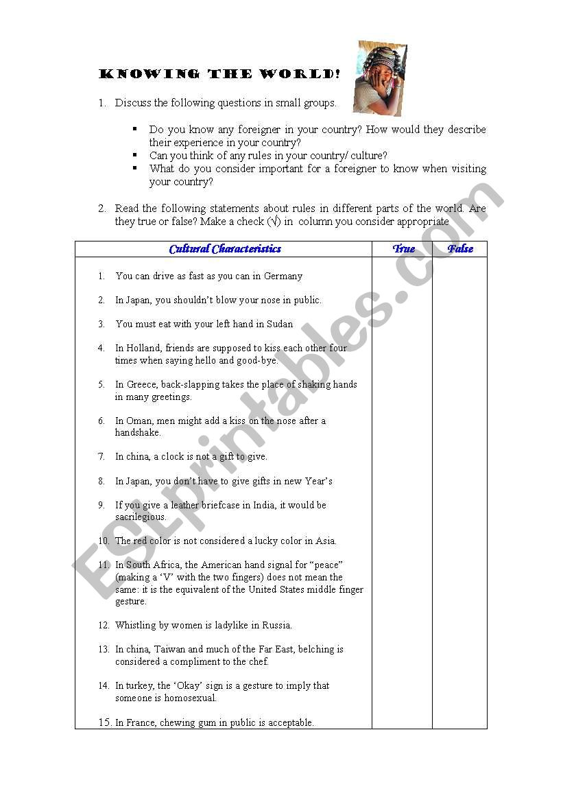 knowing the world! worksheet