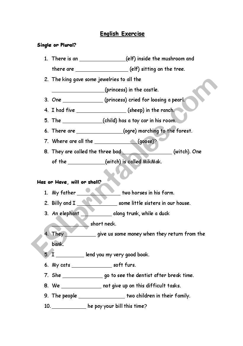 Singular or plural? worksheet