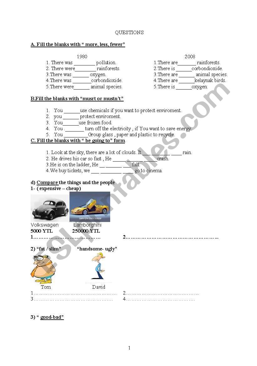 worksheet about comparative forms of adjective