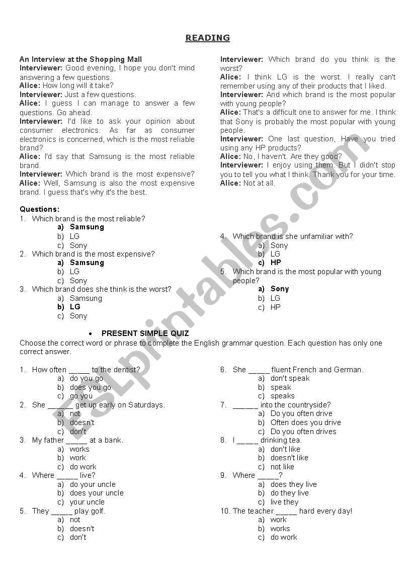 Present simple worksheet