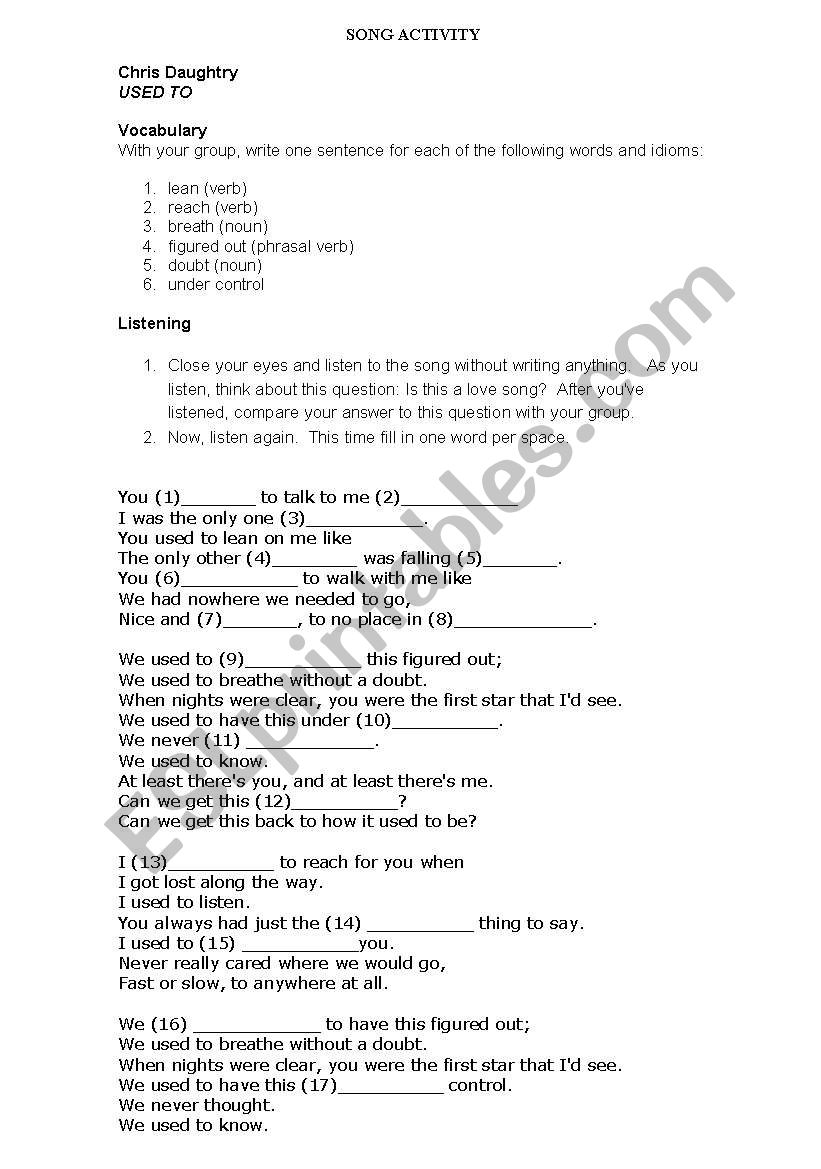 song sheet  worksheet