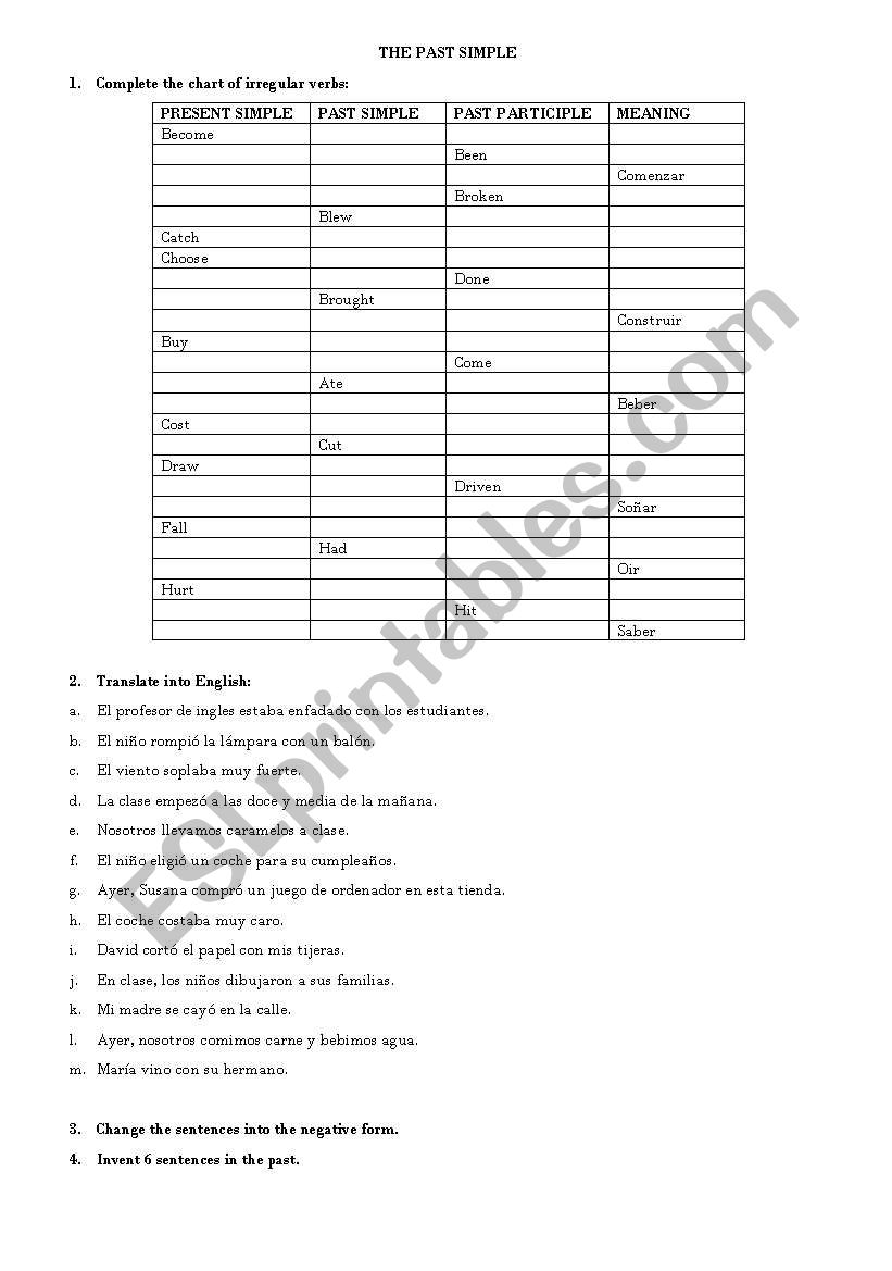 PAST SIMPLE: IRREGULAR VERBS worksheet