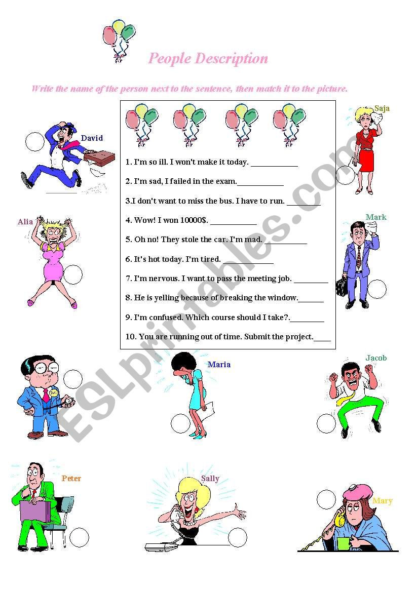 People Description worksheet