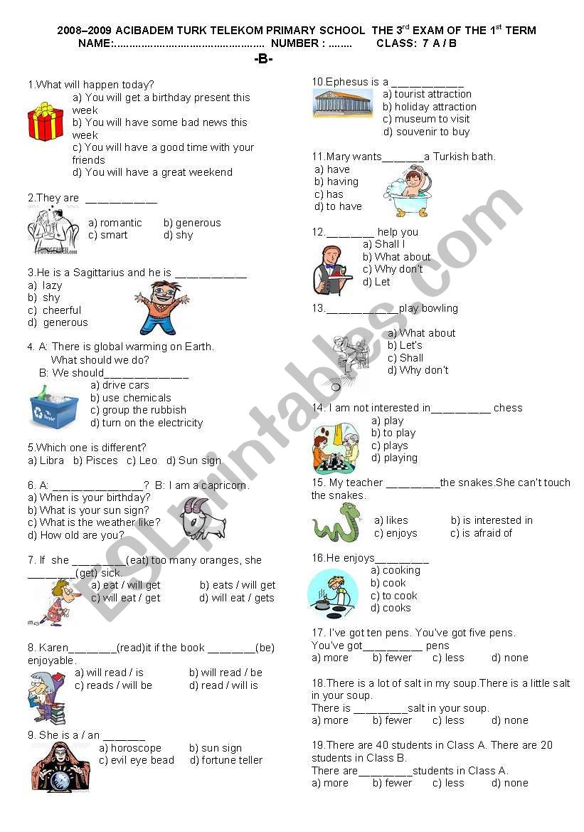 My English 7 ´B´ - ESL worksheet by Hapshu