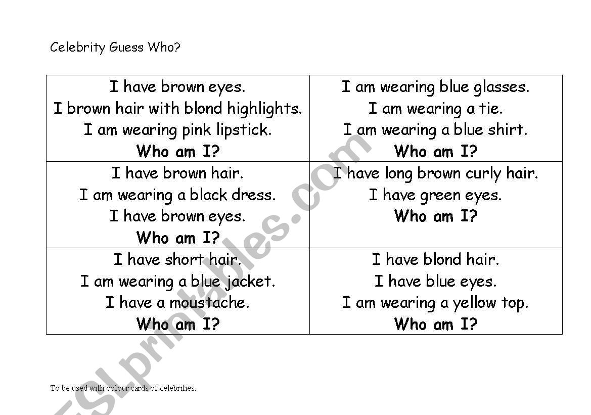 Guess Who?  worksheet