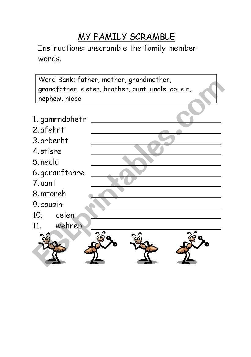 my family scramble worksheet