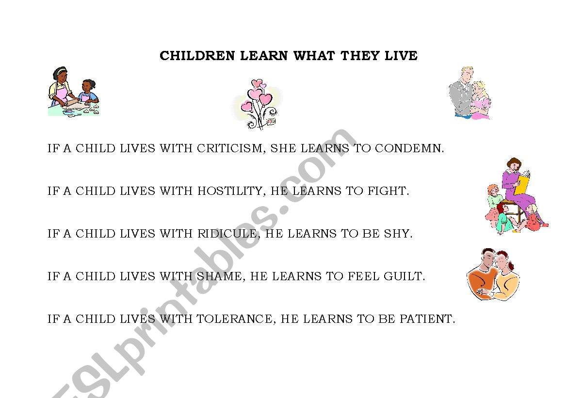 Children learn what they live worksheet