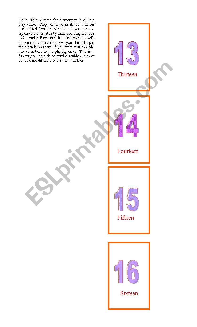 Learning numbers (13-21) worksheet