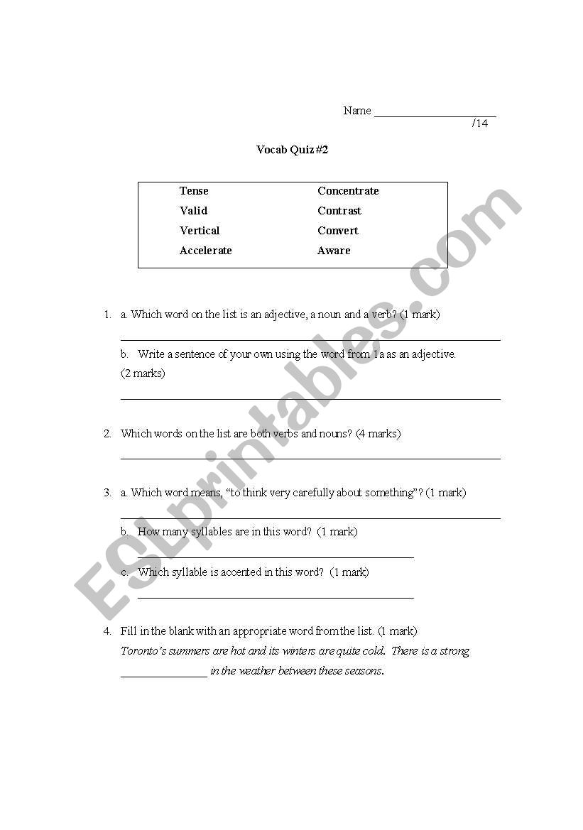 Vocabulary #2 worksheet