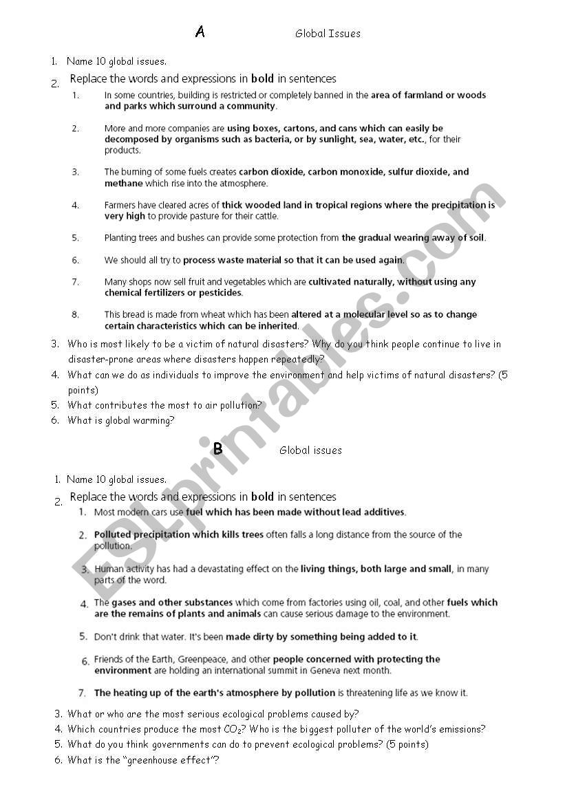 Environment - test worksheet