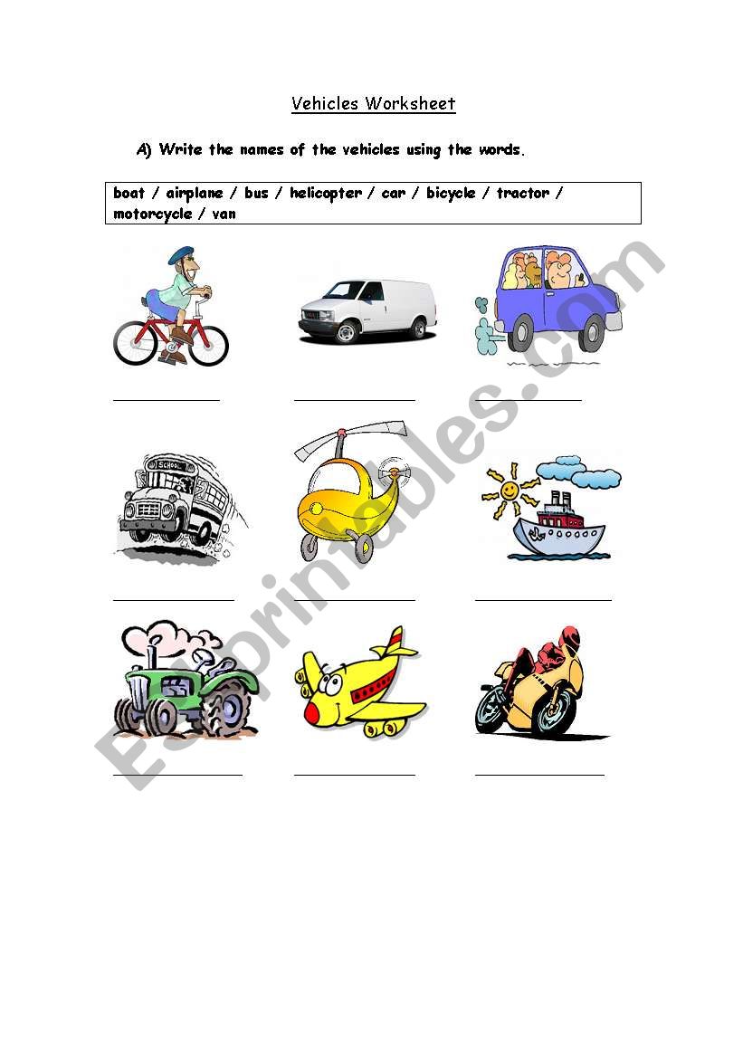 Practice Transport words worksheet