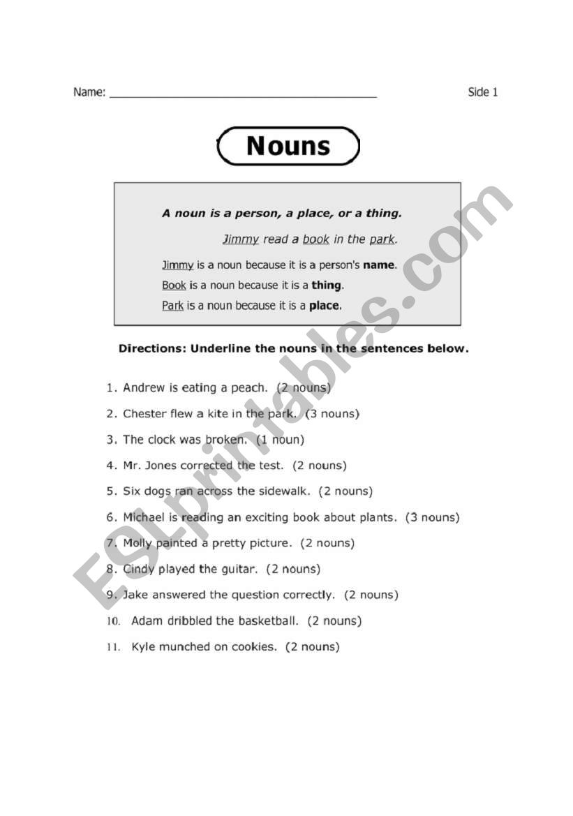 noun1 worksheet