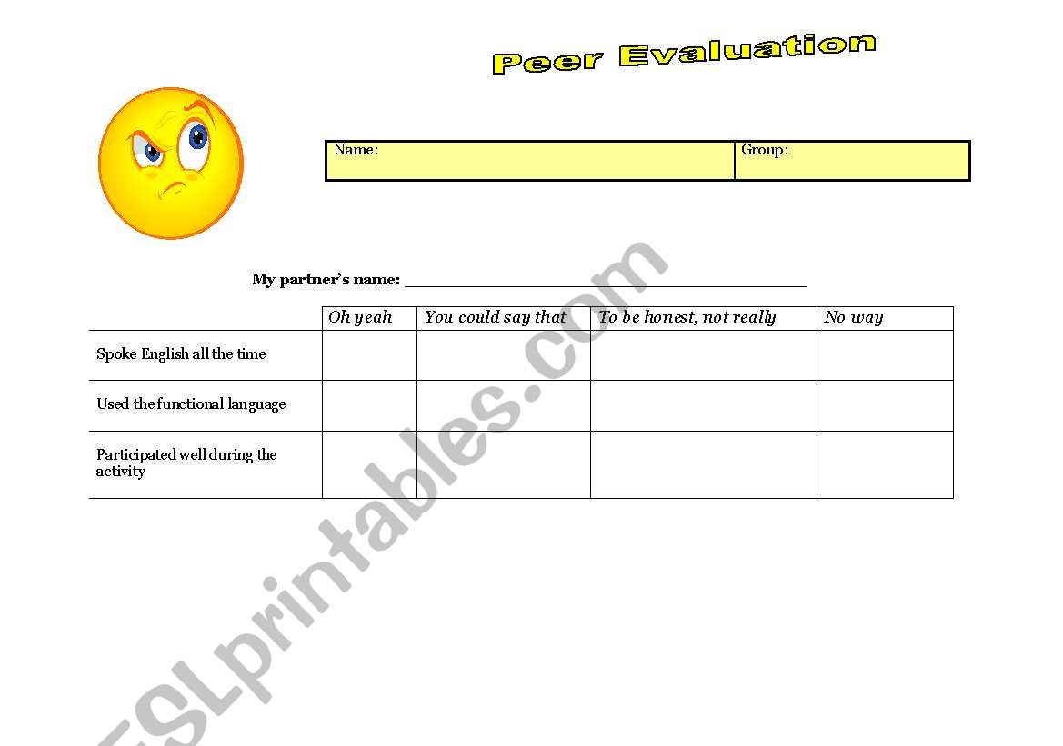 peer evaluation worksheet