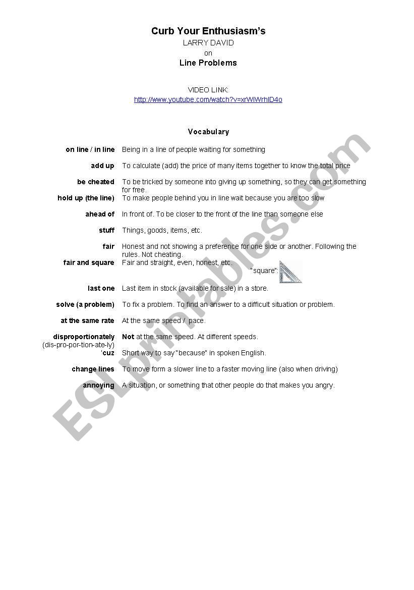 Comedy - Waiting in Lines worksheet