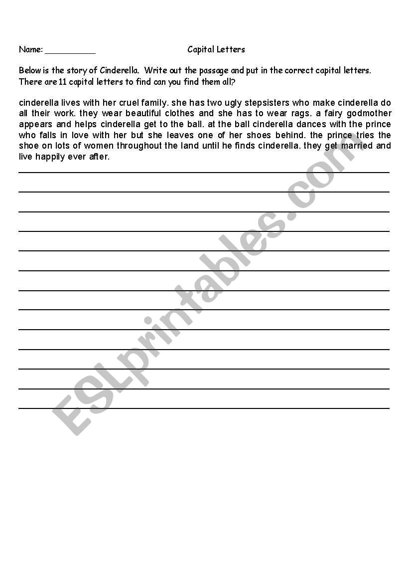 Cinderella Captial Letters worksheet