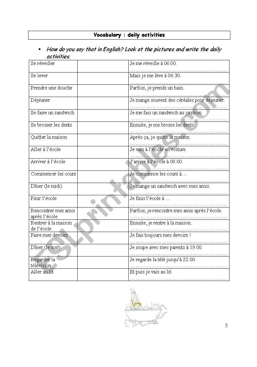 Daily routines : vocabulary worksheet