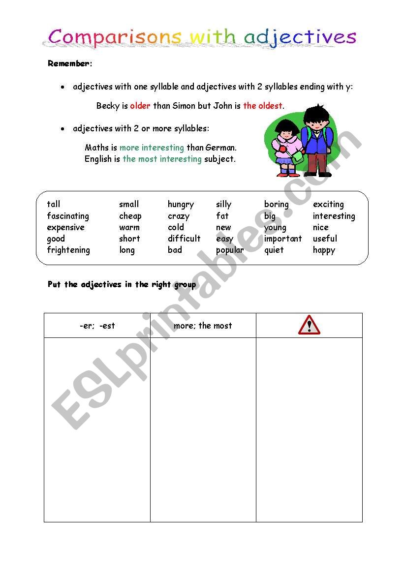 Comparisons with adjectives worksheet