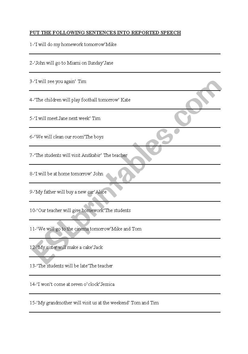 Reported Speech  worksheet