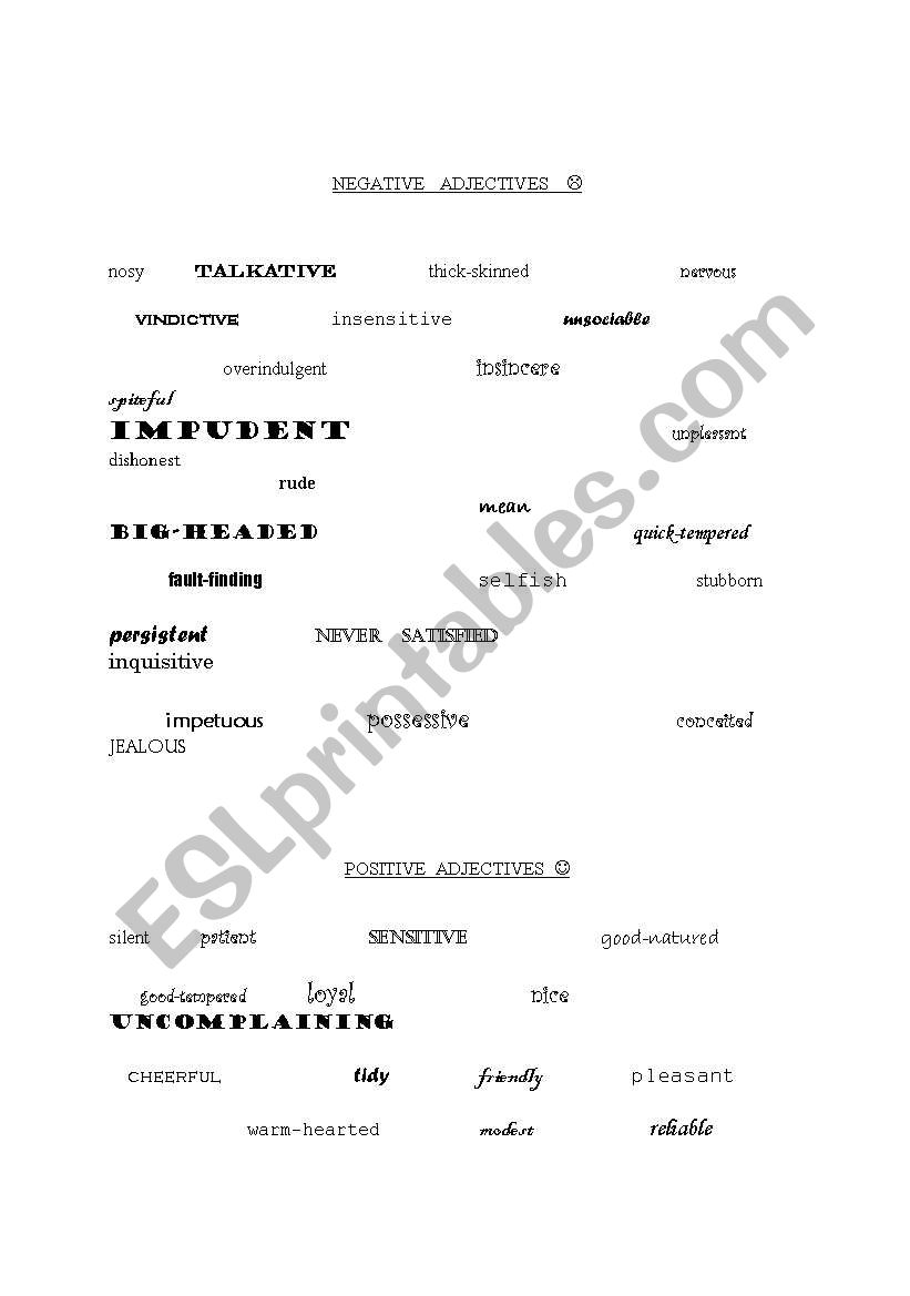 NEGATIVE ADJECTIVES DESCRIBING PERSONALITY - UPPER-INTERMEDIATE