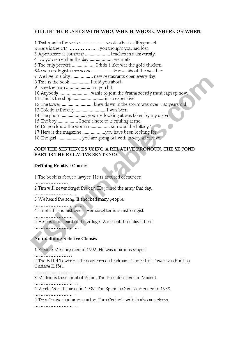 defining and non defining relative clauses