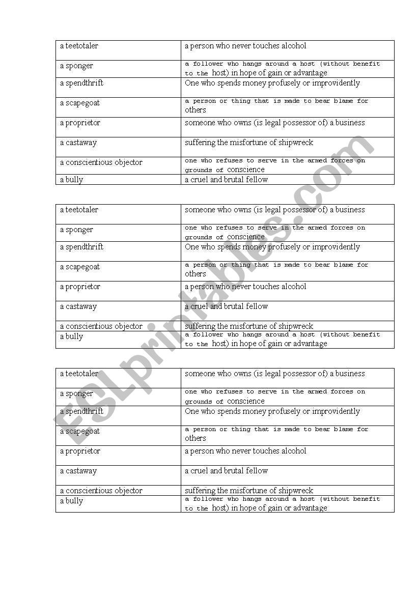 types of people (match) worksheet