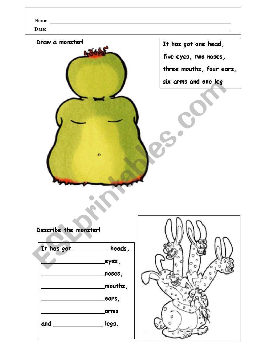 Draw a monster worksheet