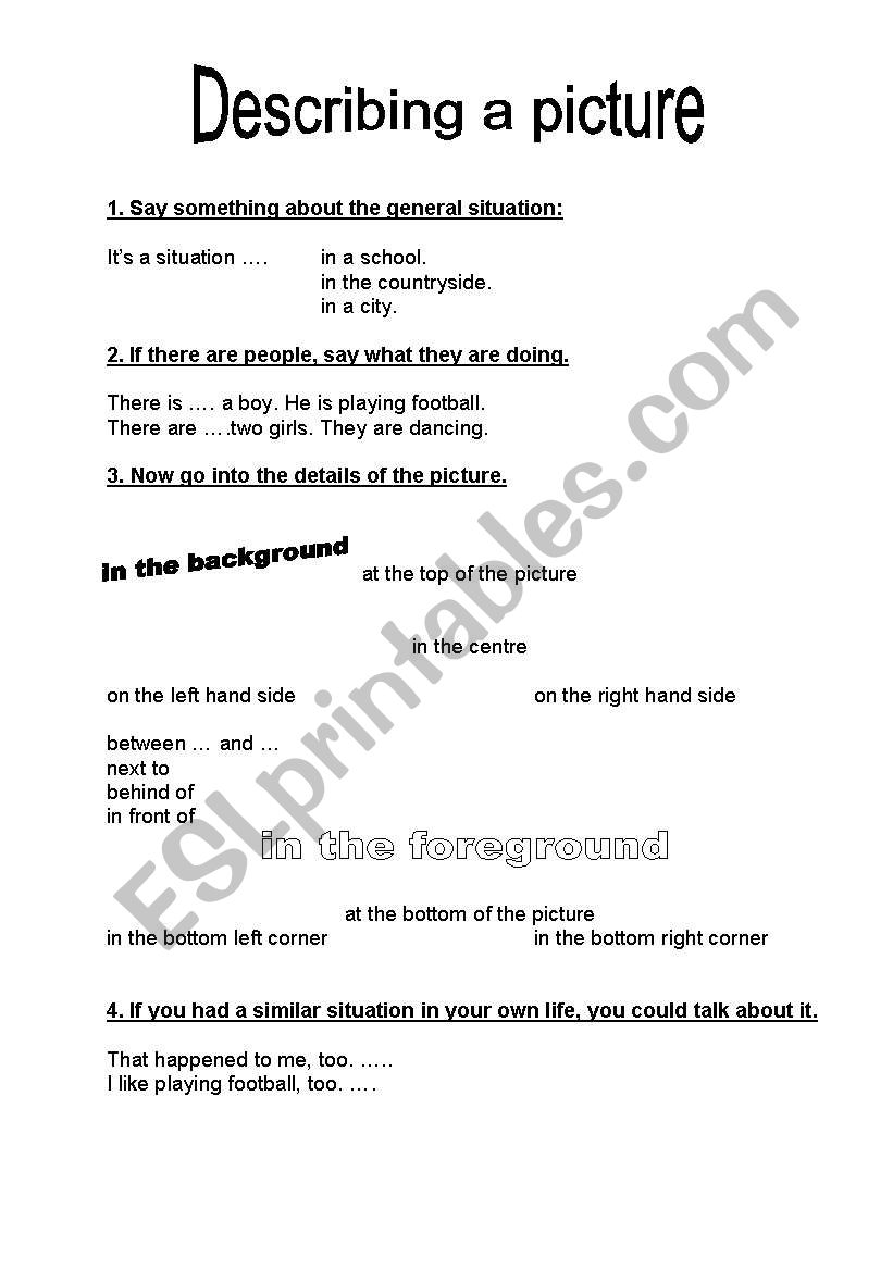 How to describe a picture worksheet