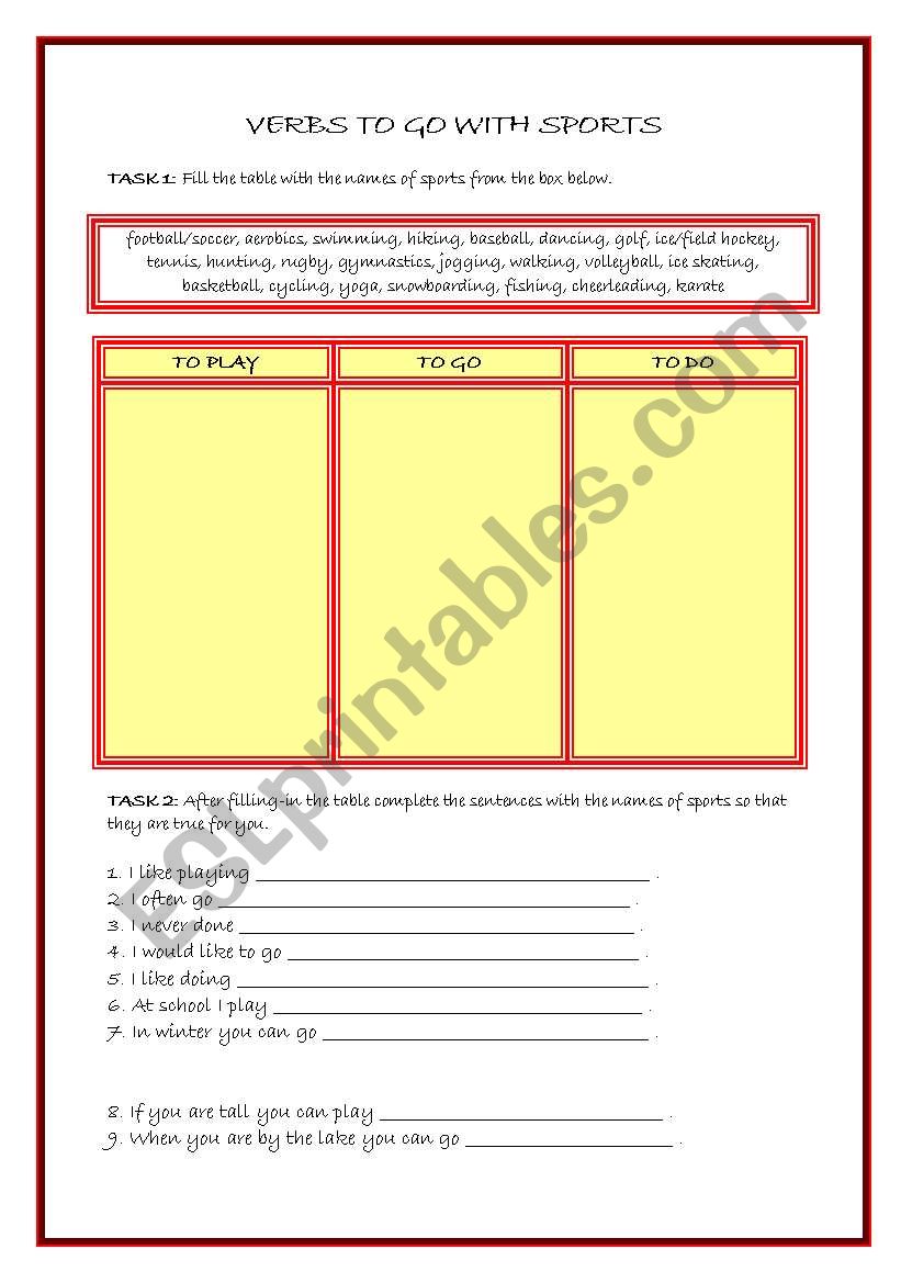 SPORT VERBS worksheet