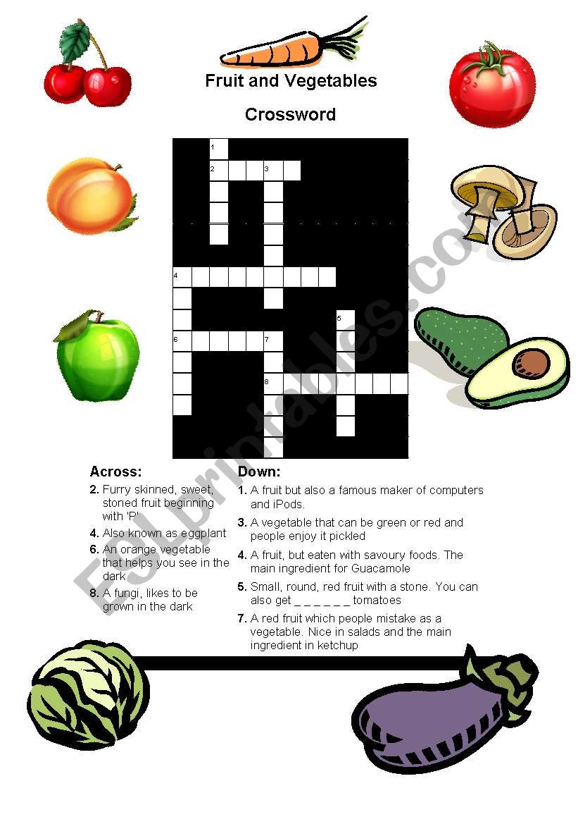 English worksheets: Fruit and Vegetable Crossword