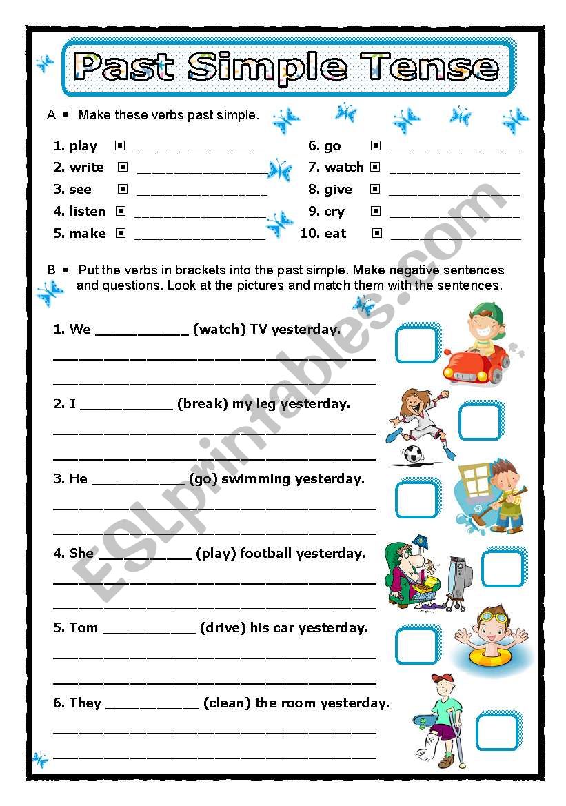 PAST SIMPLE TENSE ESL Worksheet By Jecika