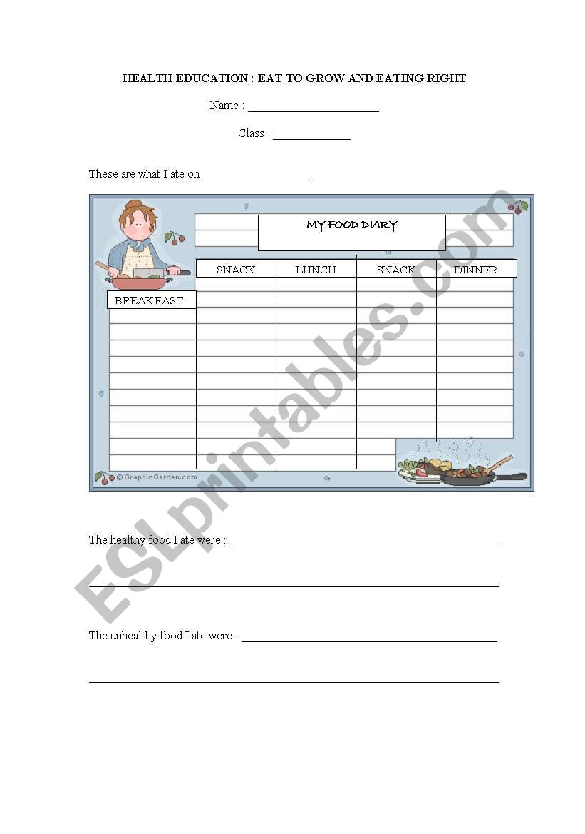 English worksheets: Food Diary