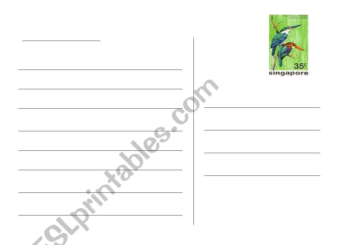 Template for Postcard worksheet