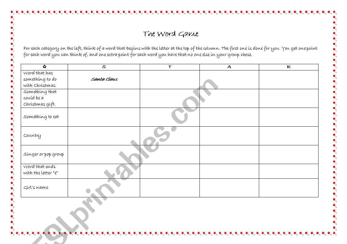 The Word Game worksheet