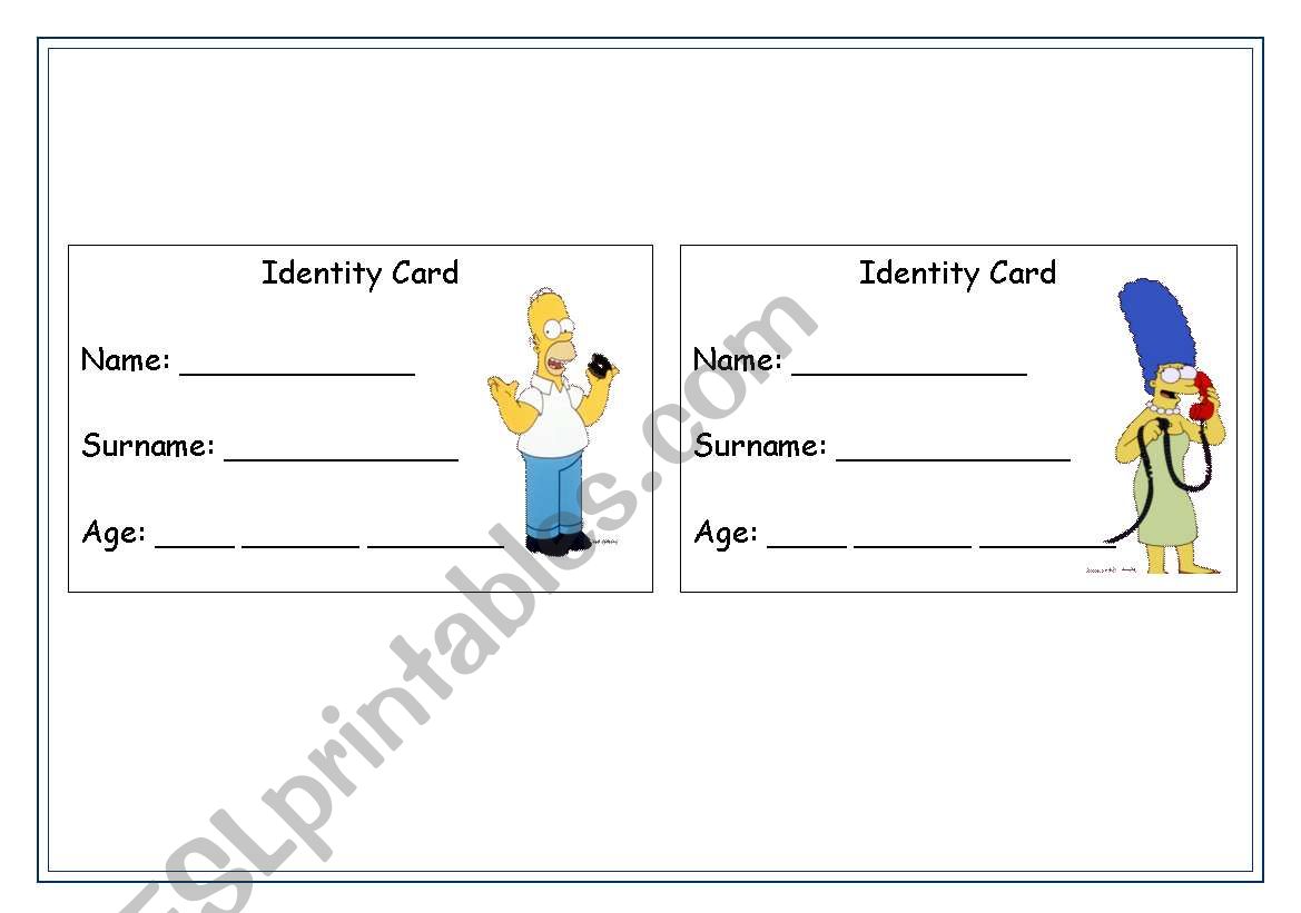 Identification Cards 2 worksheet