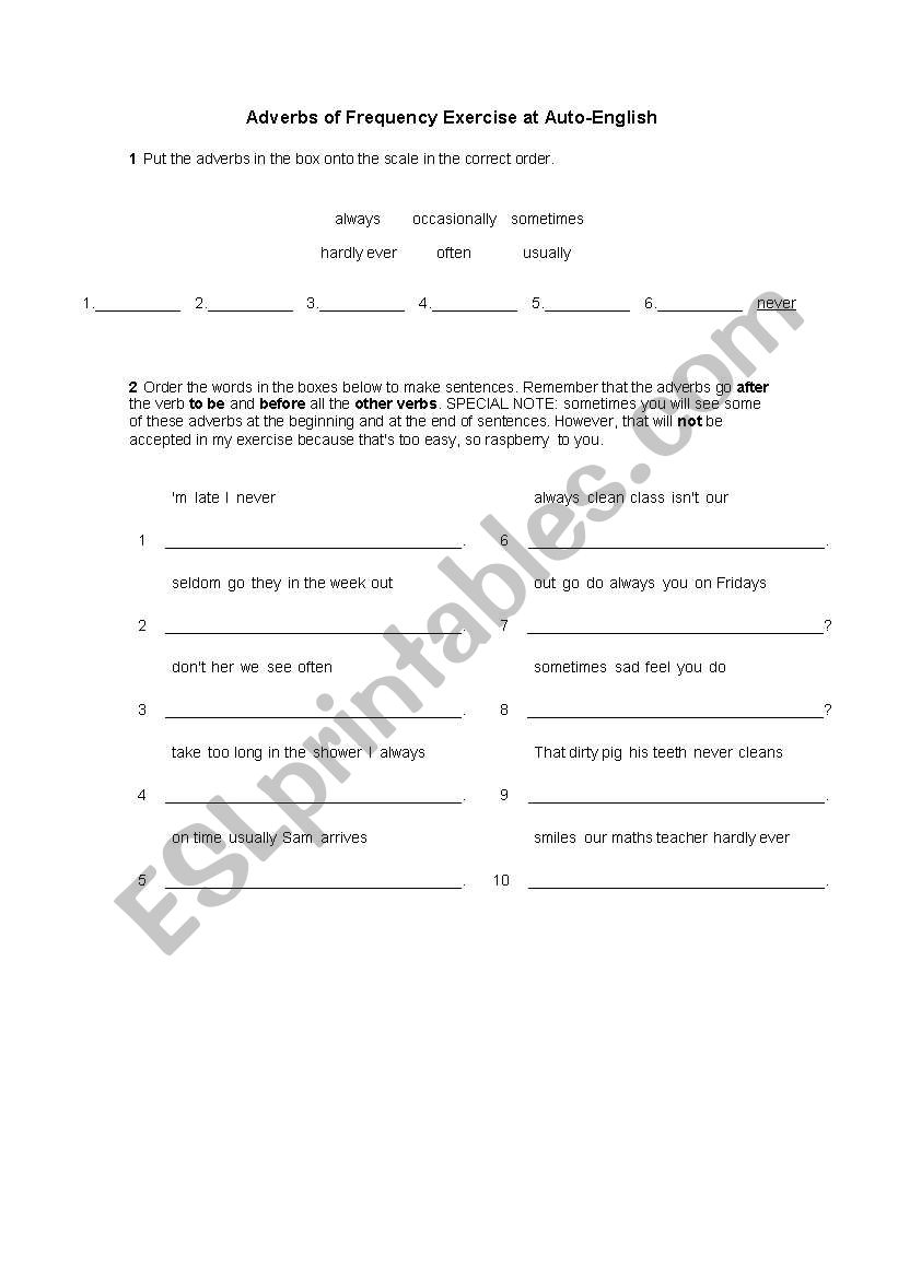 Frequency Adverbs Exercise worksheet