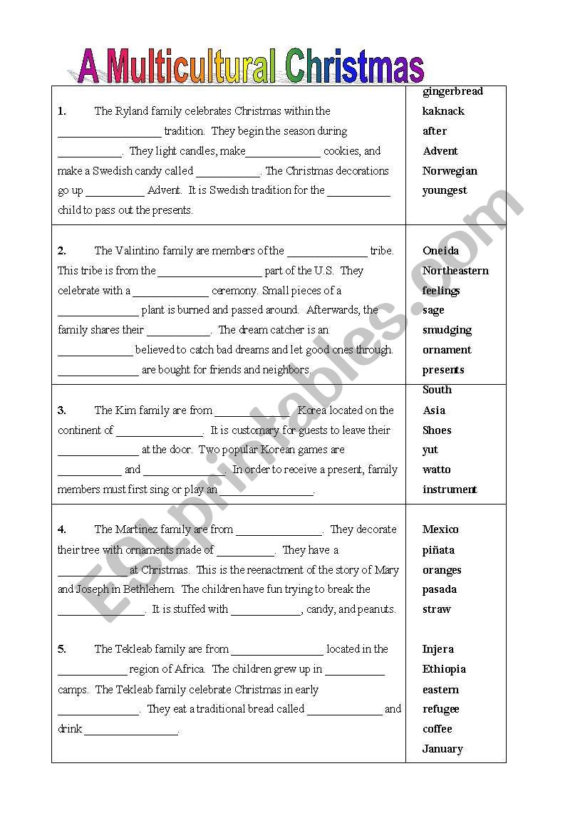 Multicultural Christmas worksheet