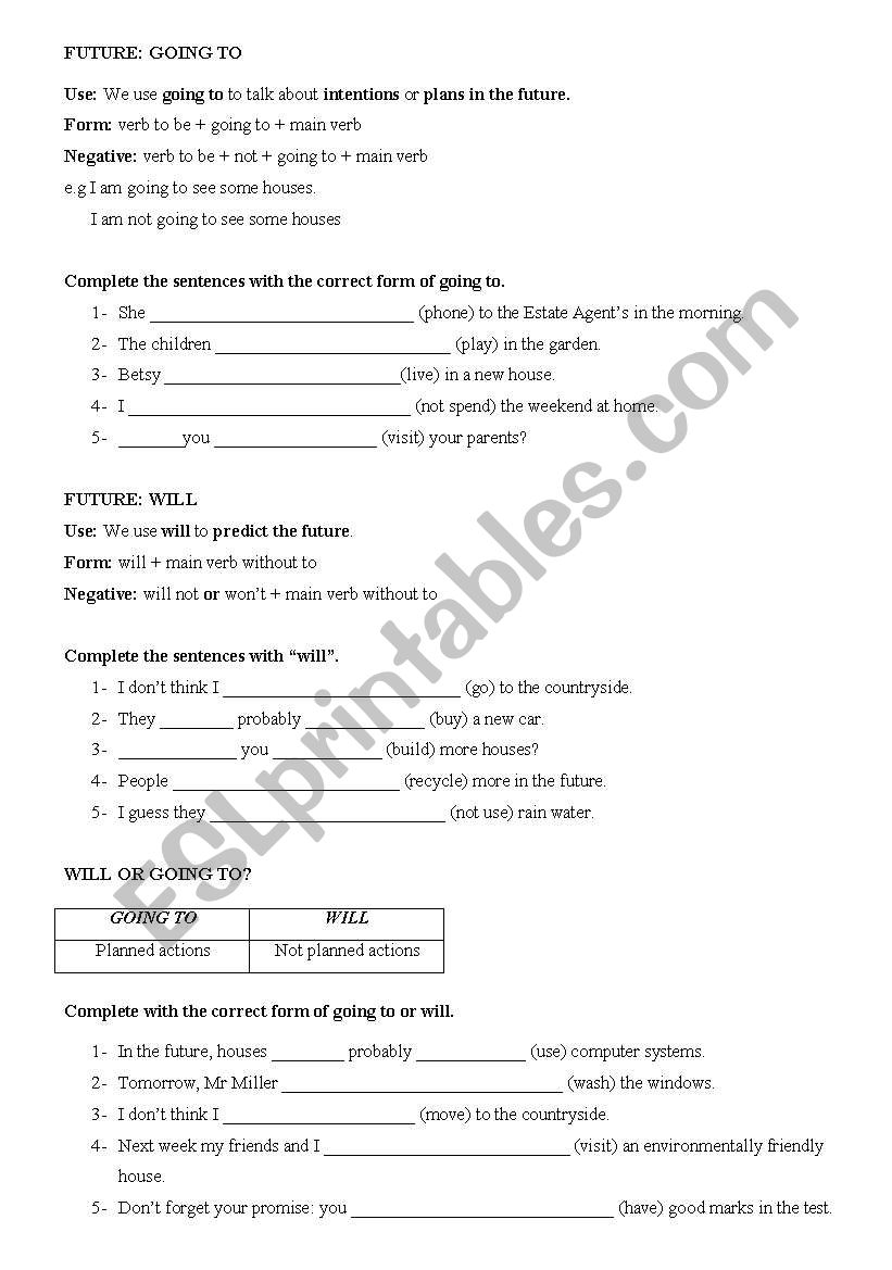 Will Or Going to? worksheet