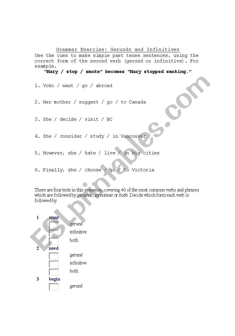 gerunds and infinitives worksheet