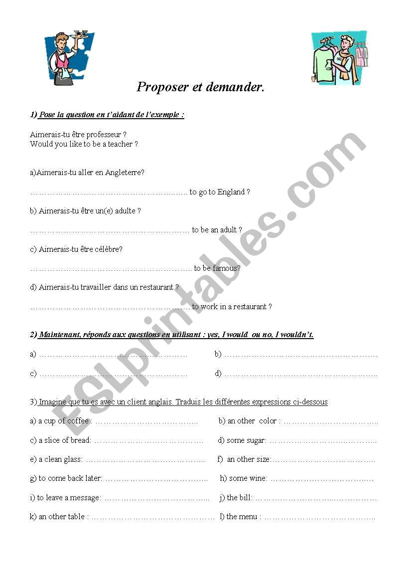 Proposer et demander -SEGPA worksheet