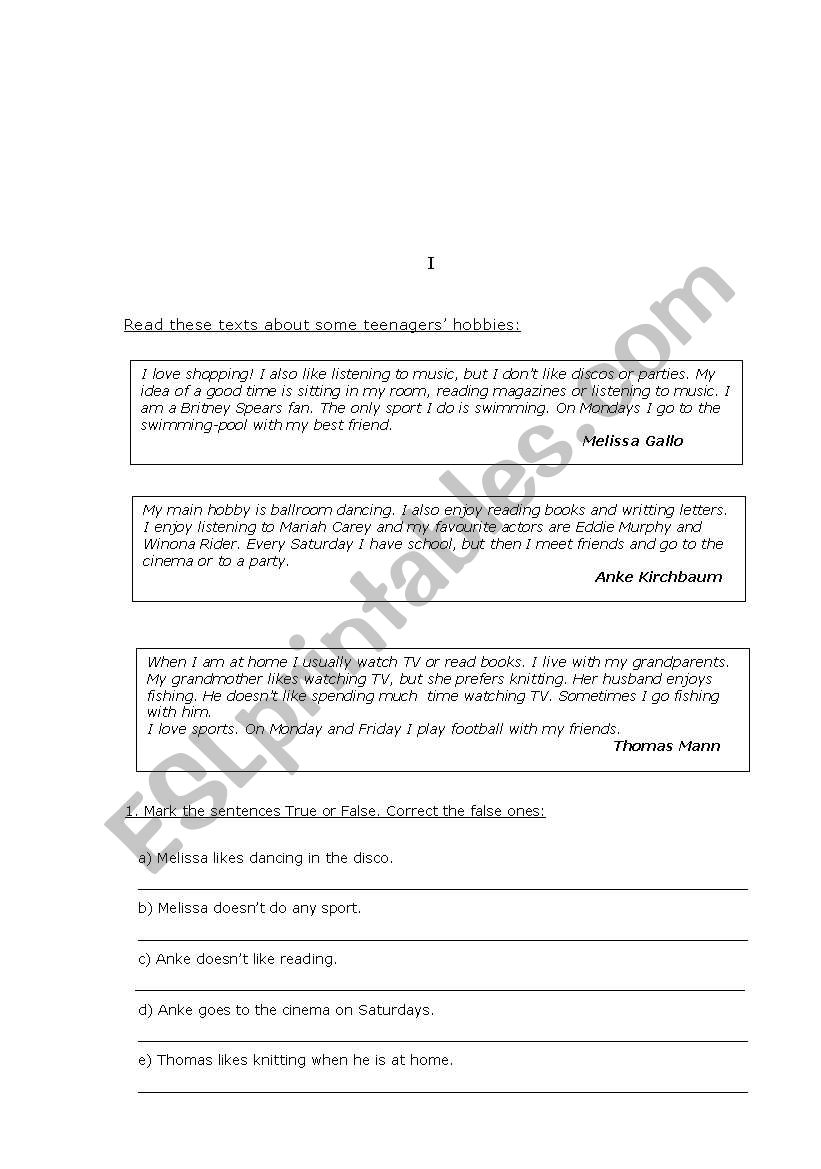 leisure worksheet