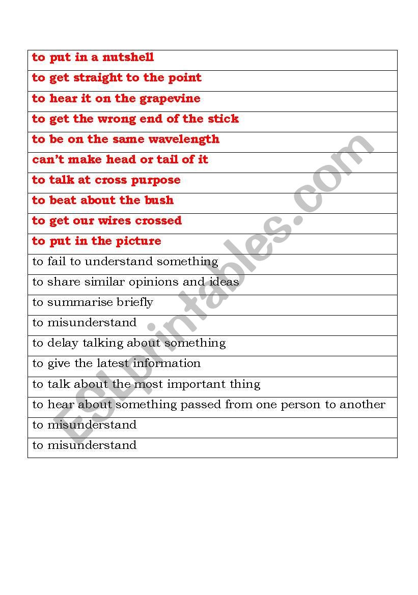 Idioms  worksheet