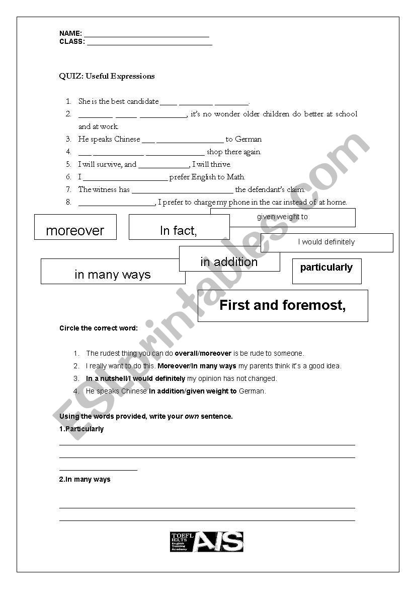 Phrases QUIZ 4 worksheet