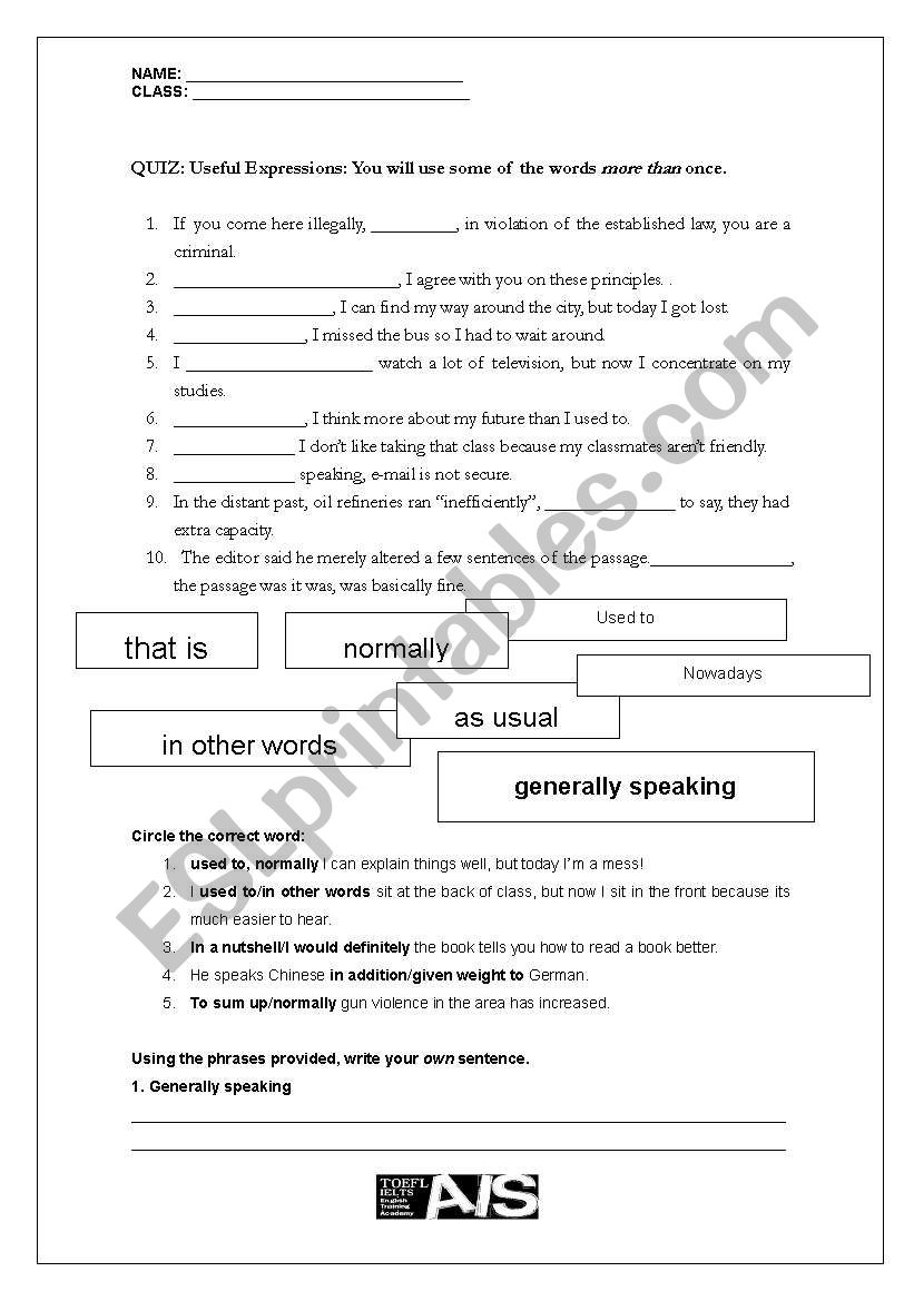 Phrases QUIZ 6 worksheet