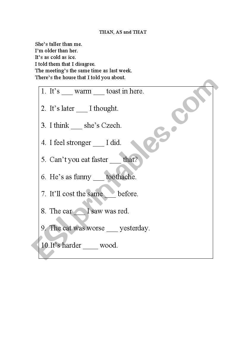 Than, As and That worksheet