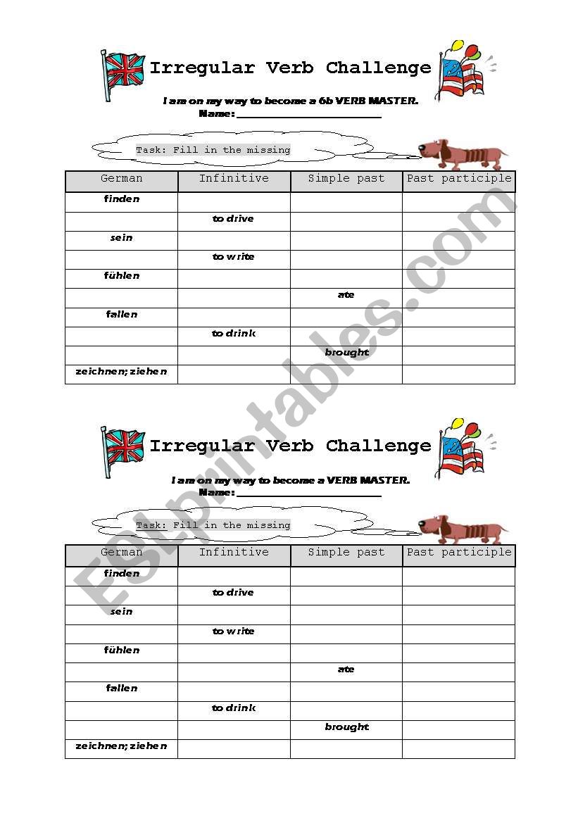 irregular verb challenge worksheet