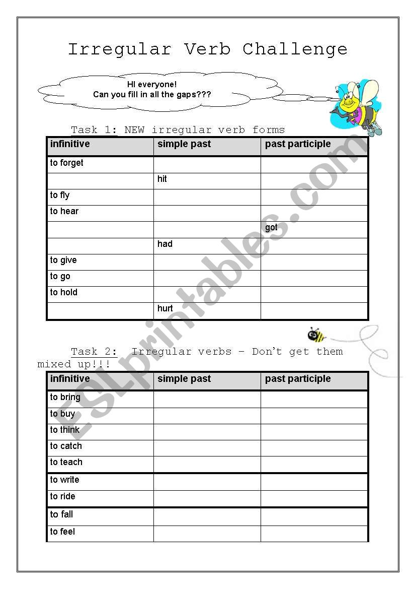 irregular verb revision worksheet