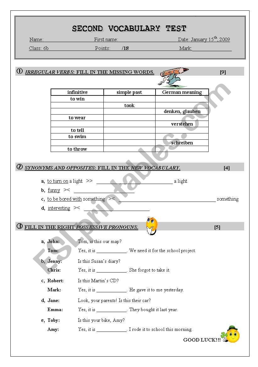 vOCABULARY TEST worksheet